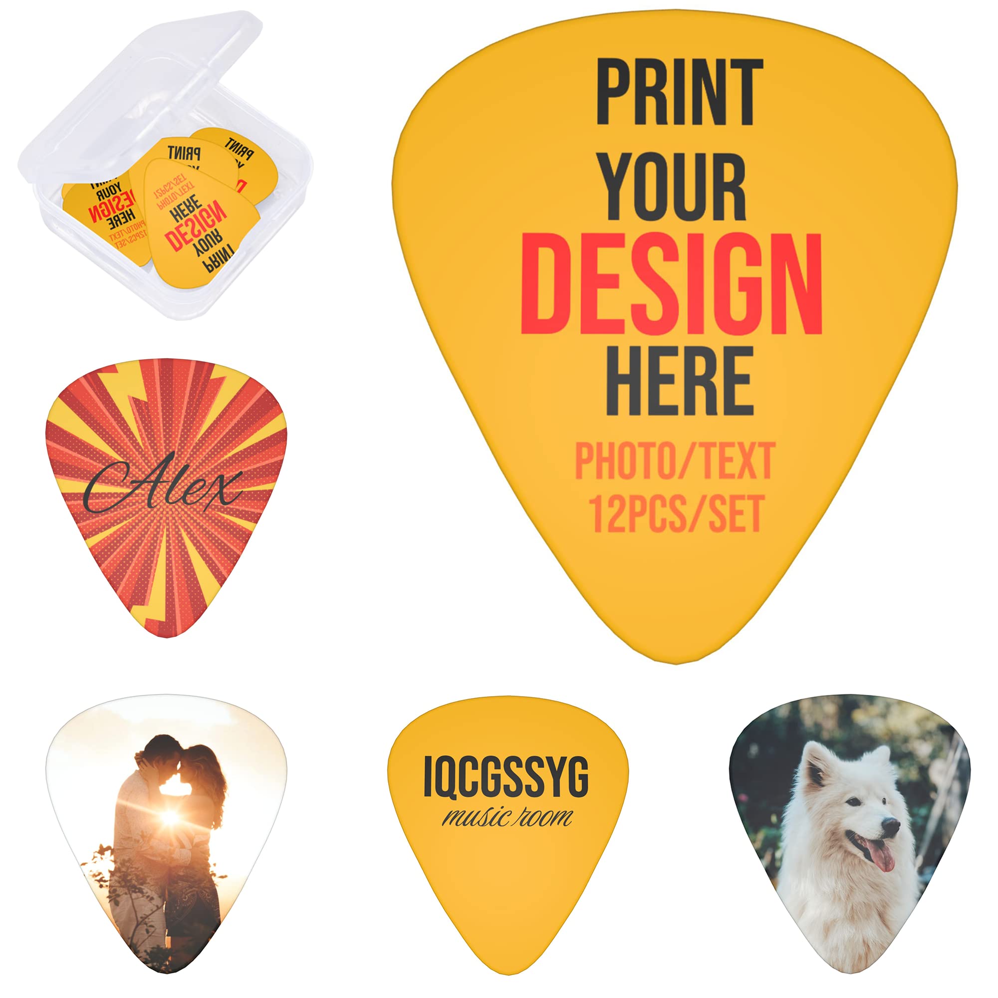 Custom Guitar Picks 12-pack Personalized Guitar Pick Add Your Logo Photo Text Guitar Accessories Great Gifts for Men, Dad, Boyfriend, Acoustic Guitar, Electric Guitar, Bass, Ukulele