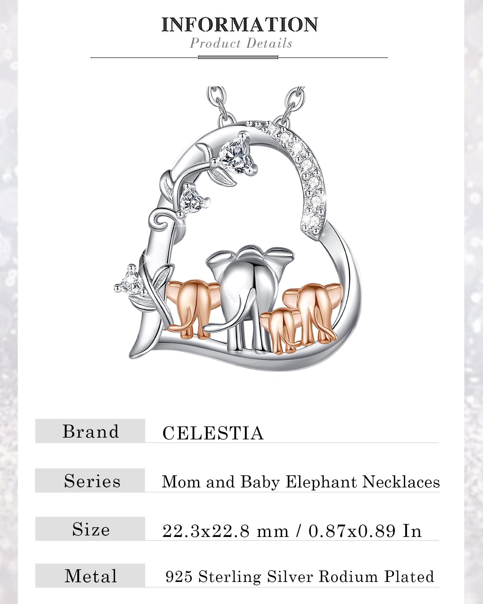 CELESTIA Sterling Silver Elephant Necklace for Women Mother and Daughter Elephant Pendant Jewelry Elephant Gifts for Women Bonus Mom Grandma Wife Aunt