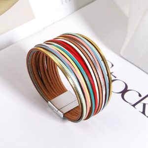 hotoo Leather Wrap Bracelet for Women Colorful Bohemian Friendship Stackable Layered Bracelets Boho Multi Strand Bracelets Jewelry with Clasp for Teen Girls Sister and Mother