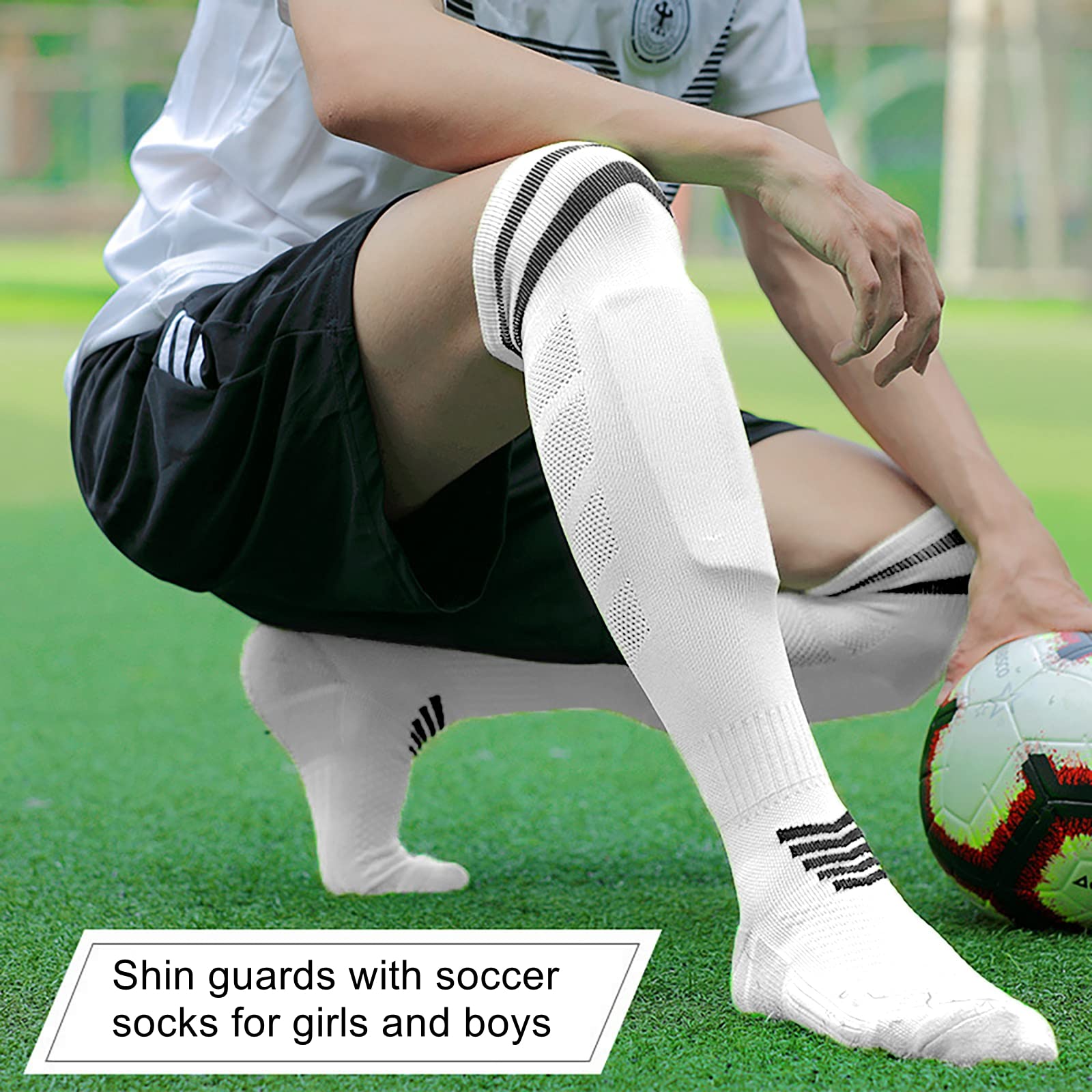 Soccer Shin Guards, Youth Shin Guards with Soccer Socks for Girls and Boys, Kids Calf Protection Gear 2 Pair (Medium)