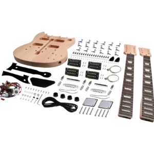 Fistrock DIY Electric Guitar Kit Double Neck Guitar Kits Beginner Kits 12 String Right Handed with Mahogany Body Mahogany Neck Rosewood Fingerboard Chrome Hardware Build Your Own Guitar.