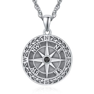 kingwhyte compass necklace 925 sterling silver oxidized retro celtic jewellery compass birthday gifts for men women with stainless steel chain 55cm