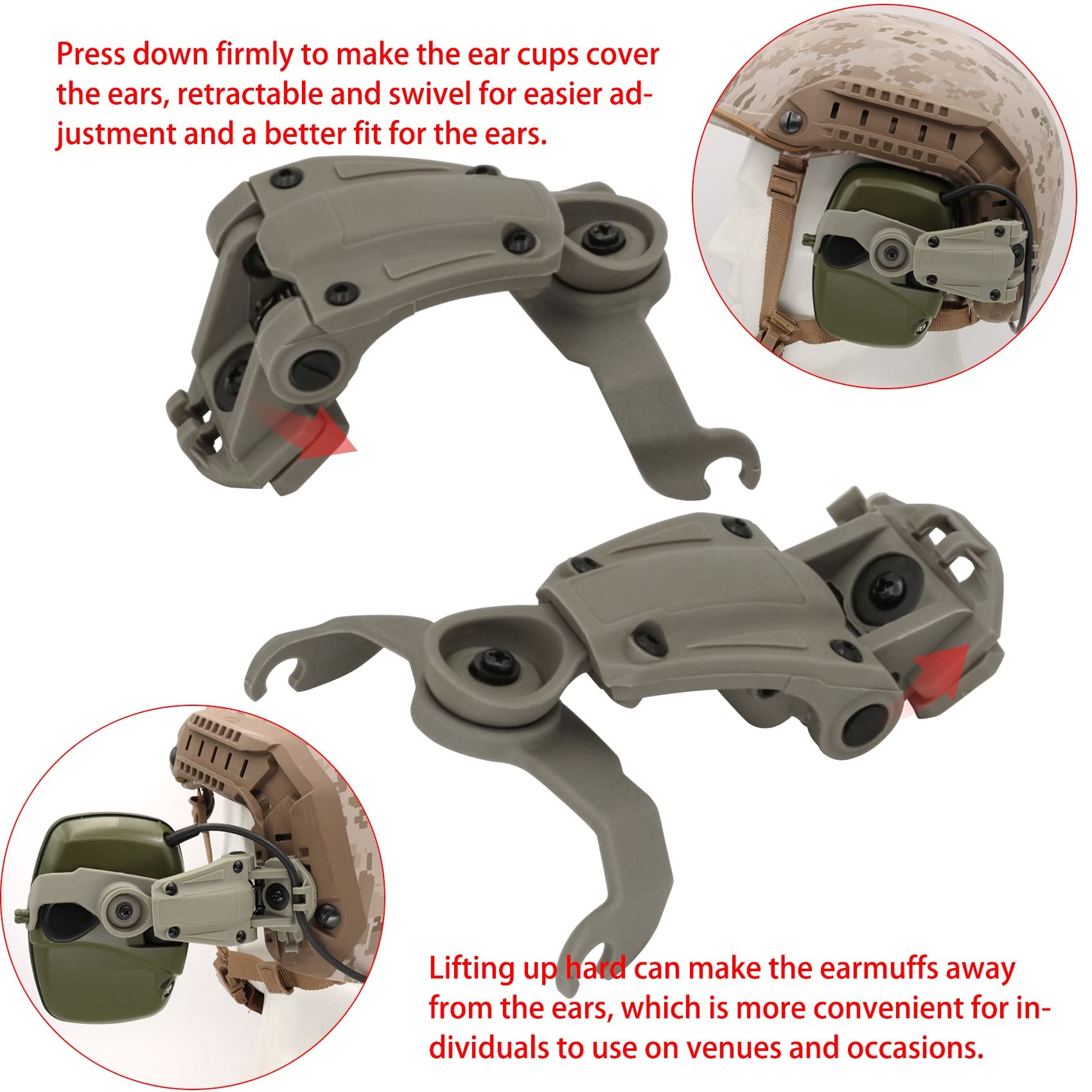 Tactical Helmet ARC Rail Adapter for Tactical Electronic Shooting Earmuffs, Compatible with Howard Leight Impact Sport Product Model ‎R - 01526 Headphones (DE)