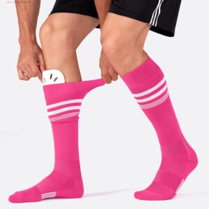 CS CELERSPORT 2 Pack Kids Soccer Socks for Youth Men and Women Sport Softball Socks with Cushion Rose Pink, Small