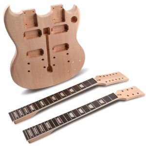 Fistrock DIY Electric Guitar Kit Double Neck Guitar Kits Beginner Kits 12 String Right Handed with Mahogany Body Mahogany Neck Rosewood Fingerboard Chrome Hardware Build Your Own Guitar.