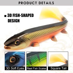 Rosewood Bombshad Fishing Lure Soft Bait,Square Tail,Soft Eyes,Shad Swimbait Big Fish for Pike Perch Catfish Zander Big Game Fishing Gear Tackle Pack of 2 (14cm 25g, Color-E)