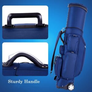 QHH Lightweight Golf Stand Bag with Locking Wheels Chassis & 6 Way Dividers Golf Travel Bag Easy Carry Space Saving Waterproof and Durable