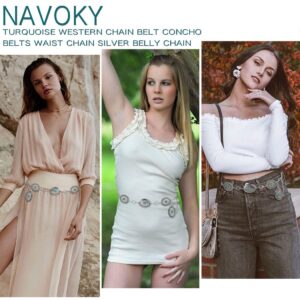 Navoky Turquoise Chain Belts Concho Belt Silver Metal Western Waist Chain Retro Boho Cowgirl Outfit Accessories for women (B, Medium)