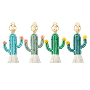 ZOONAI Women Girls Weaving Cactus Tassel Keychain Bag Keyring Holder Wallet Purse Pendant Decorations (A-Light Green)