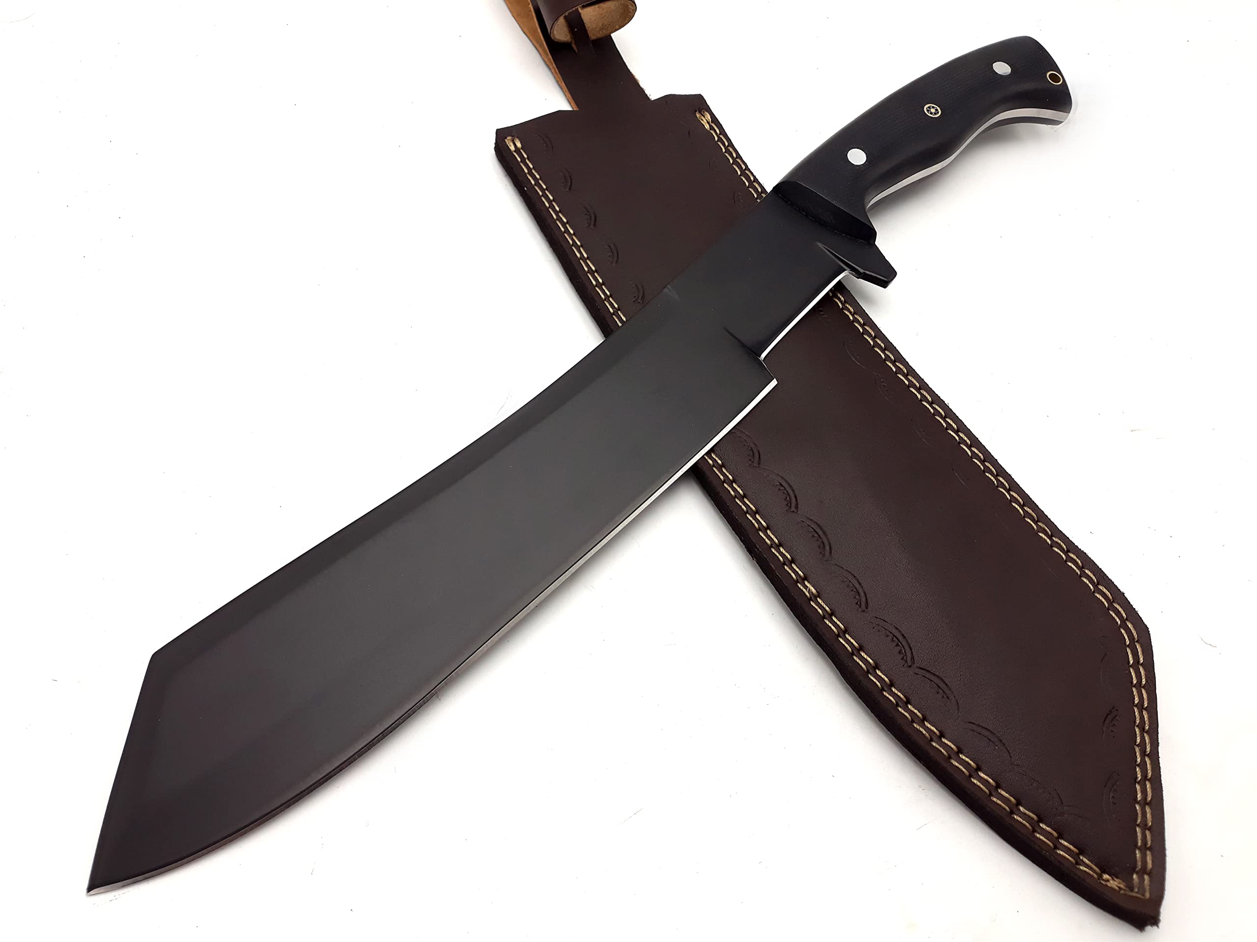 Nooraki MK-353 Handmade Fixed Blade Machete Knife, Multi Use Axe Machete Knife, Camping Knife, Hunting Knife, Bushcraft Knife, Full Tang Handle 17 inches with Hand Stitched Leather Sheath