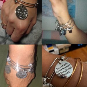 3 Pack Women Engraved Message Inspirational Words Round Charm Bracelets Set Expandable Silver Plated Stainless Steel Motivational Bangle Bracelet 3 Pic Set