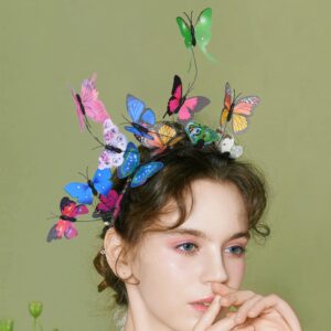 DEEKA Butterfly Headbands Fascinators Hat Costume Crown Colorful Handmade Headpiece for Women and Girls - P-Multi