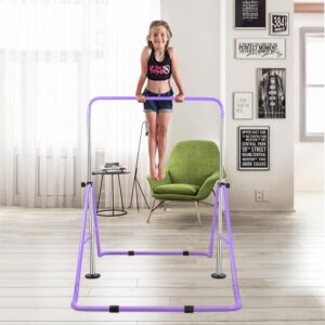 Bighaki808 Gymnastics Bars Kids Training Bars for Home, Folding Horizontal Bars with Adjustable Height Expandable Gymnastics Equipment Junior Kip Monkey Bar for Girls & Boys (Purple)