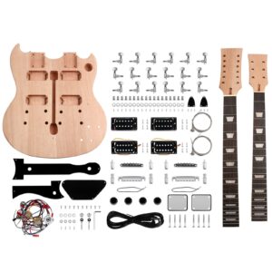 Fistrock DIY Electric Guitar Kit Double Neck Guitar Kits Beginner Kits 12 String Right Handed with Mahogany Body Mahogany Neck Rosewood Fingerboard Chrome Hardware Build Your Own Guitar.