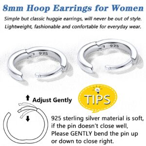 Male Hoop Earrings 8mm Small Cool Hoops Sterling Silver Huggie Sleeping Ear Accessories