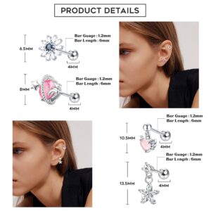 JOERICA 16G Dangle Cartilage Earrings for Women 316L Stainless Steel CZ Dangle Helix Tragus Conch Cartilage Stud Ear Piercing Jewelry