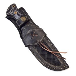 MOHID ENT Handmade Damascus hunting knife with Leather sheath Belt Loop - Fixed blade Survival knives for men - Razor Sharp Damascus Steel knives with Ergonomic Black wood handle