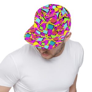 neon 80s 90s retro baseball cap for women teens, 3d print dad caps vintage sun hat for men