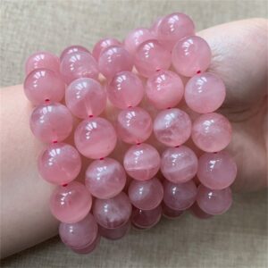 15mm Madagascar Natural Pink Rose Quartz Crystal Big Round Bead Woman Bracelet AAAAA