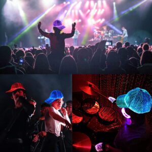 Ruconla Fiber Optic Cap LED hat with 7 Colors Luminous Glowing EDC Baseball Hats USB Charging Light up Even Party led Halloween cap for Event Holiday Black