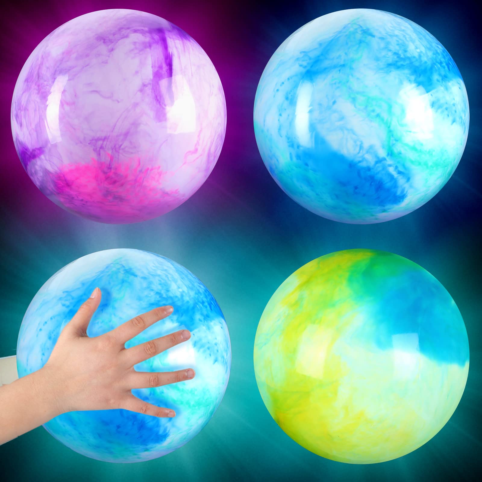 Hungdao 3 Pcs 12 in 15 in 18 in Glow in The Dark Marbleized Bouncy Balls Pool Toys Beach Ball Swimming Pool Balls Inflatable Ball Indoor Outdoor for Playground School(12 Inch)