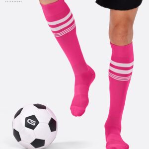 CS CELERSPORT 2 Pack Kids Soccer Socks for Youth Men and Women Sport Softball Socks with Cushion Rose Pink, Small