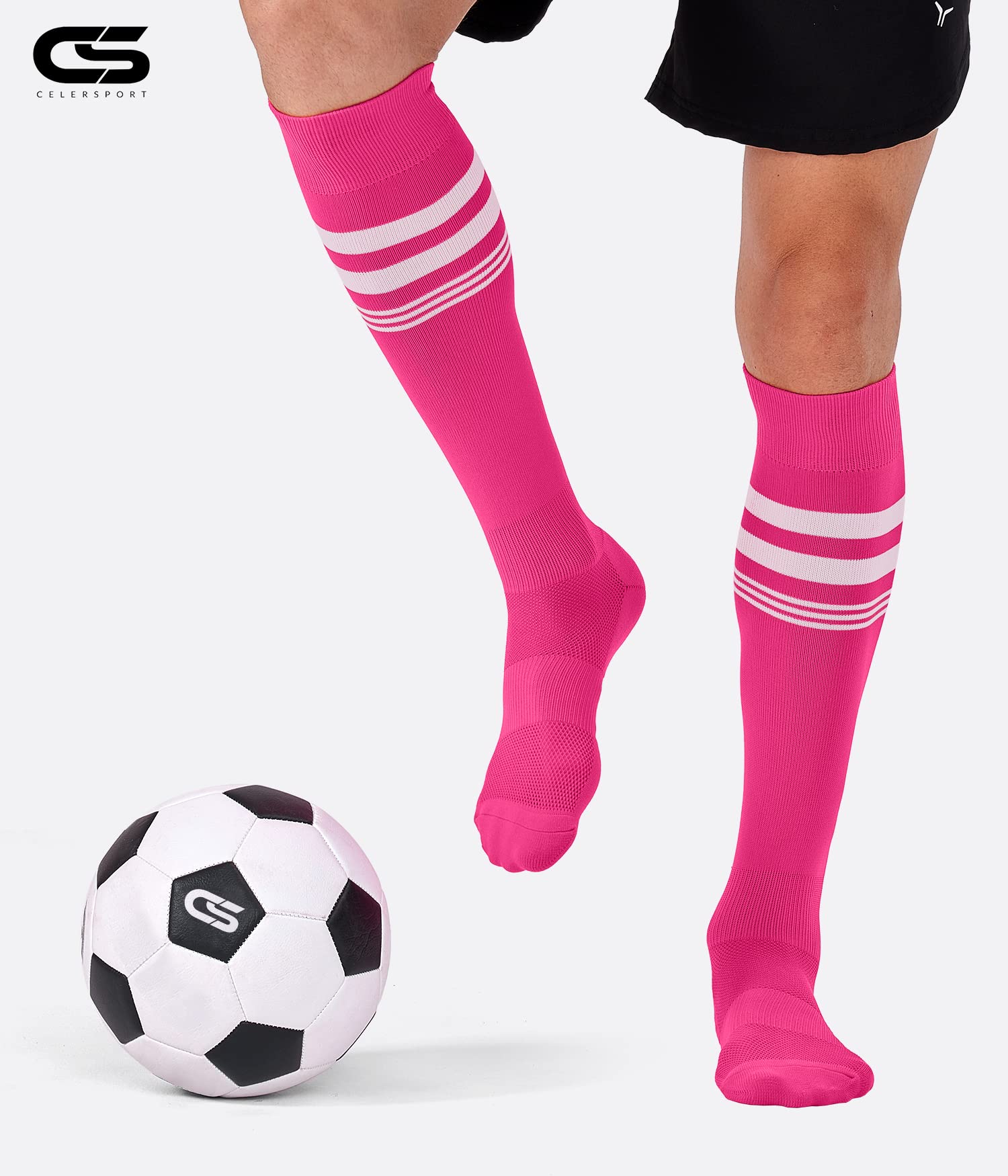 CS CELERSPORT 2 Pack Kids Soccer Socks for Youth Men and Women Sport Softball Socks with Cushion Rose Pink, Small