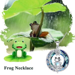 POTOPYY Frog Necklace S925 Sterling Silver Crystal Frog Pendant Cute Frog Lotus Moonstone Jewelry Gifts for Women Daughter Frog Lover Christmas Birthday Mothers Day