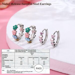 THUNARAZ Hypoallergenic Screwback Earrings Studs for Girls Women 316L Stainless Steel Cute Heart Hoop Earrings CZ Butterfly Turtle Screw Back Stud Earrings 20G(Pink&Colorful Flower)