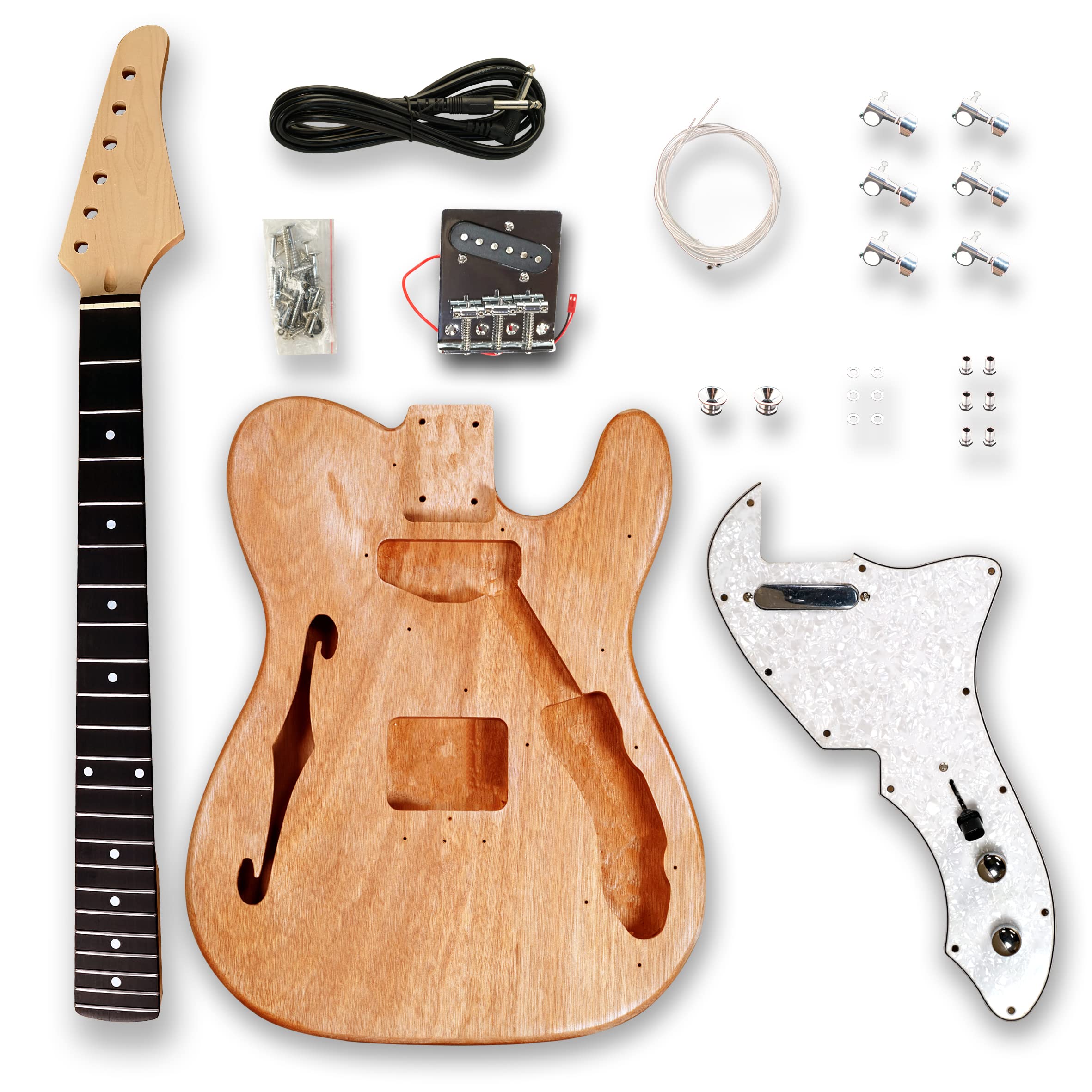 BexGears DIY Semi Hollow body Electric Guitar Kit Guitar Kits Beginner Kits okoume Body Maple Neck Chrome Hardware Right Handed Build Your Own Guitar