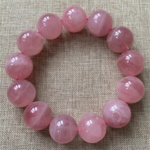 15mm Madagascar Natural Pink Rose Quartz Crystal Big Round Bead Woman Bracelet AAAAA