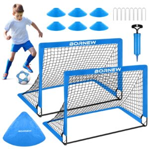 kids soccer goal for backyard set - 2 set 4x3 ft toddler soccer nets training equipment, soccer ball, pop up portable soccer set for kids and youth games and training goals