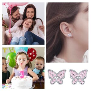 THUNARAZ Hypoallergenic Screwback Earrings Studs for Girls Women 316L Stainless Steel Cute Heart Hoop Earrings CZ Butterfly Turtle Screw Back Stud Earrings 20G(Pink&Colorful Flower)