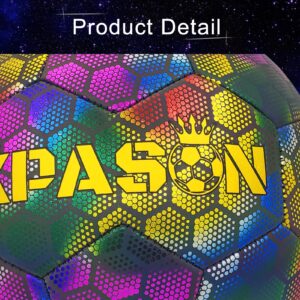 KPASON Soccer Ball, Holographic Soccer Ball Size 4, Reflective Glowing Soccer Ball Gift for Boys, Girls Indoor-Outdoor Soccer Training