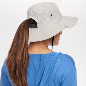 Womens Sun Hats Wide Brim Ponytail Hats Summer Beach Hat for Women Foldable Travel Safari Hats UPF50+(Size:M-L) (58cm/22.83inch,Beige)