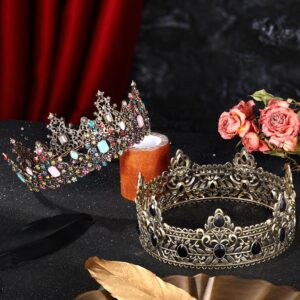 2 Pieces Baroque Crown King and Queen Crown Set for Men Women Black Rhinestone Crystal Queen Tiaras Royal Costume Crown Headwear for Prom Wedding Cosplay Homecoming Prom Christmas Party Decorations