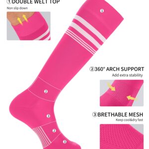 CS CELERSPORT 2 Pack Kids Soccer Socks for Youth Men and Women Sport Softball Socks with Cushion Rose Pink, Small