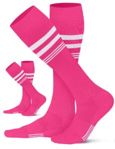 cs celersport 2 pack kids soccer socks for youth men and women sport softball socks with cushion rose pink, small