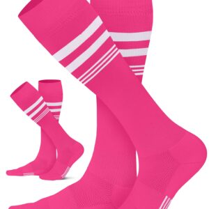 CS CELERSPORT 2 Pack Kids Soccer Socks for Youth Men and Women Sport Softball Socks with Cushion Rose Pink, Small