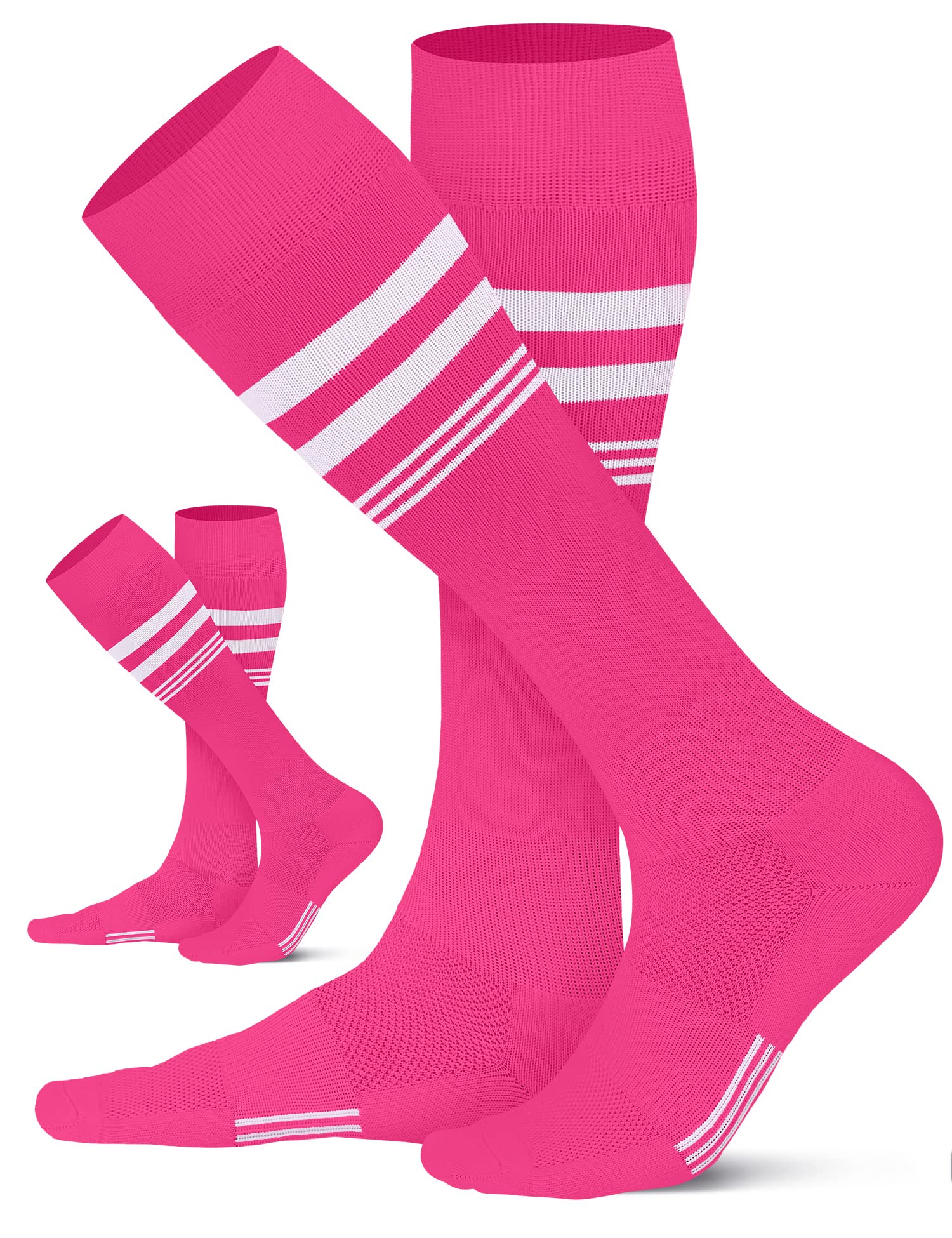 CS CELERSPORT 2 Pack Kids Soccer Socks for Youth Men and Women Sport Softball Socks with Cushion Rose Pink, Small