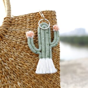 ZOONAI Women Girls Weaving Cactus Tassel Keychain Bag Keyring Holder Wallet Purse Pendant Decorations (A-Light Green)