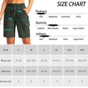 Soothfeel Women's 9" Hiking Cargo Shorts with 5 Pockets Quick Dry Summer Athletic Golf Bermuda Long Shorts for Women Casual (Grey Camo, S)