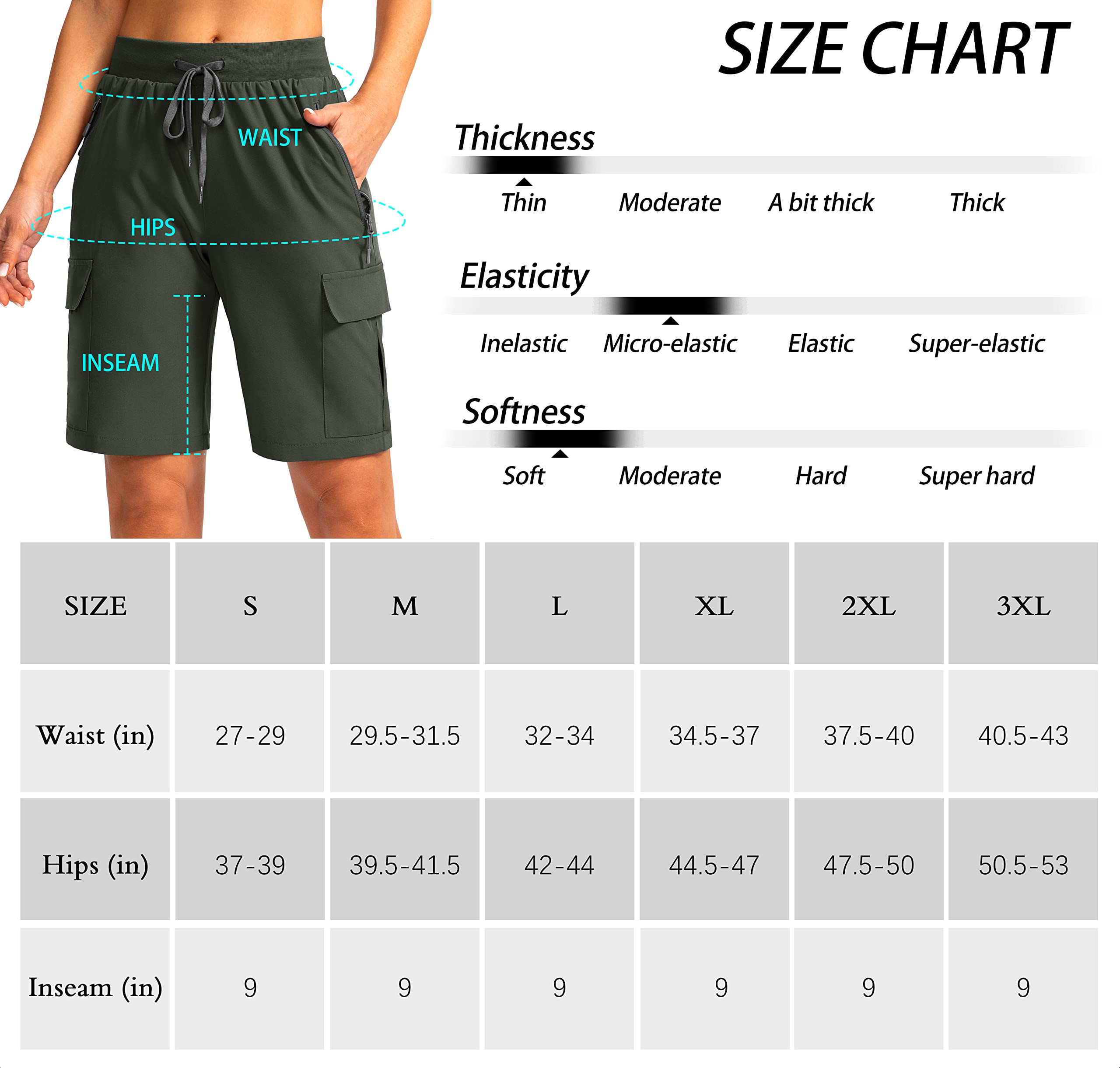 Soothfeel Women's 9" Hiking Cargo Shorts with 5 Pockets Quick Dry Summer Athletic Golf Bermuda Long Shorts for Women Casual (Grey Camo, S)