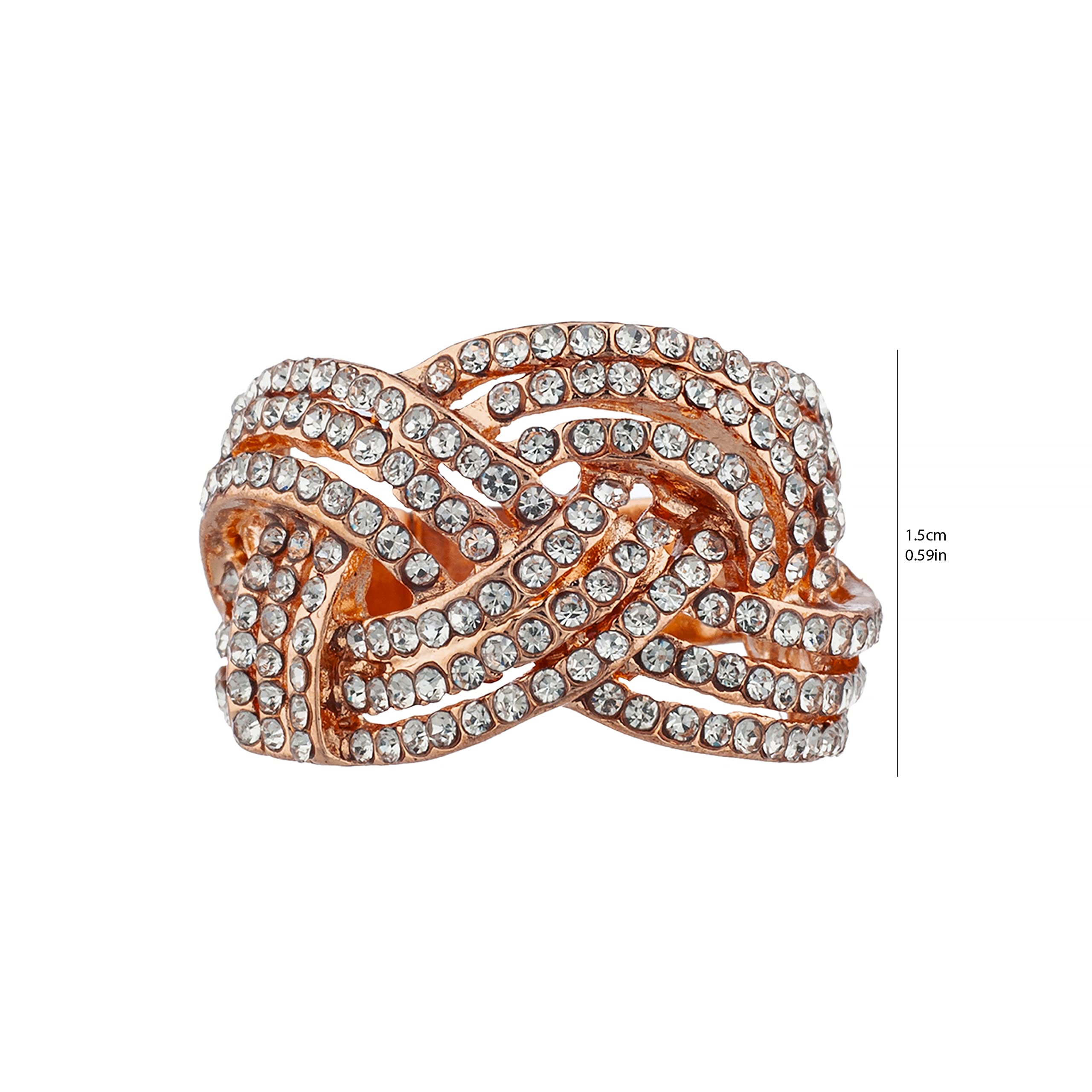 LUX ACCESSORIES Nicole Miller Rose Gold-tone Twisted Stretch Clear Crystal Rhinestones Fashion Ring