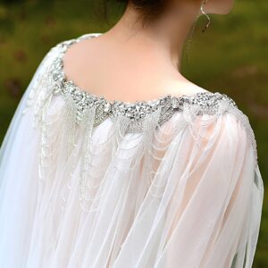 ULAPAN Rhinestone Wedding Capes Shawl Wrap Shrug Pearls Bridal Dress Jackets Flapper Bolero Cover Up (White) (Ivory)