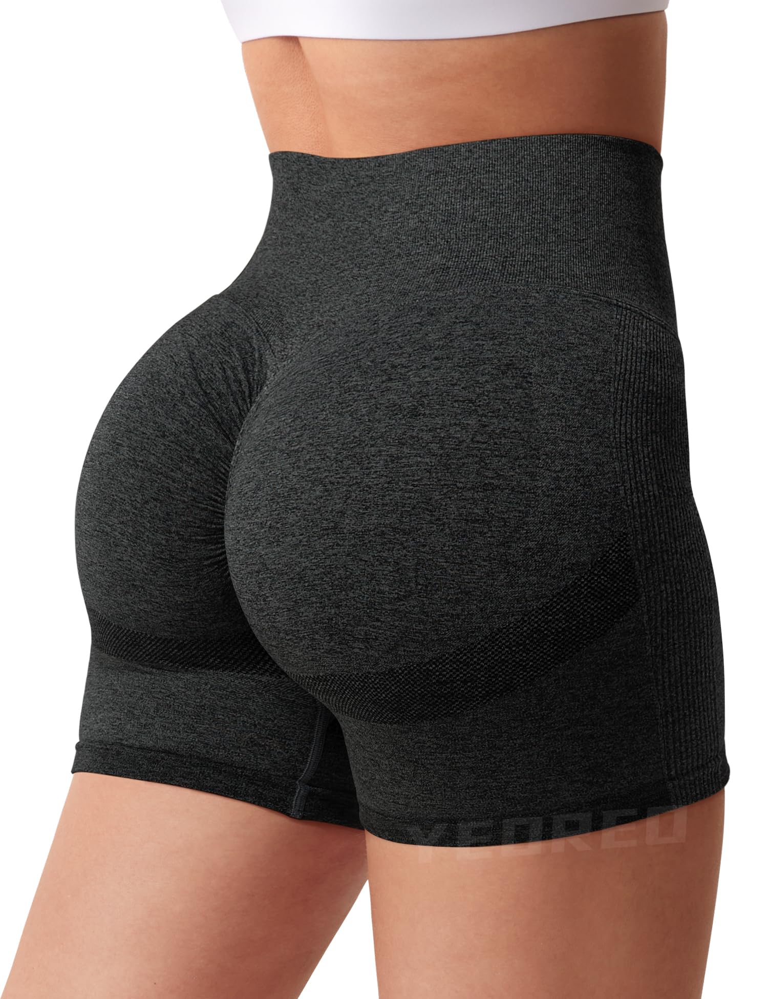 YEOREO Women High Waist Workout Yoga Gym Smile Contour Seamless Cycling Shorts Black XXL