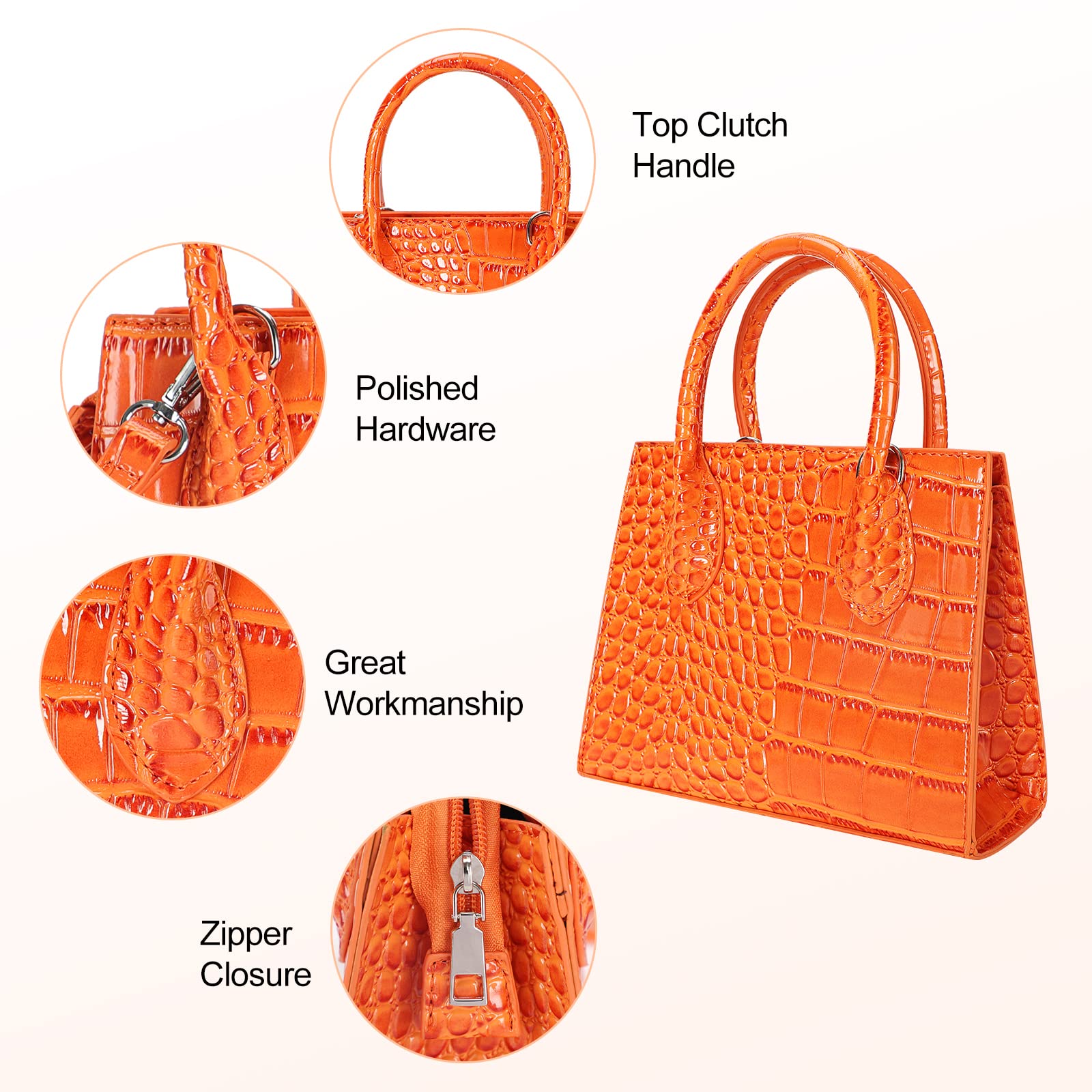 FRANSHION handbags for women，mini purses for women，cute small purse,small crossbody bags for women trendy（Orange crocodile print）