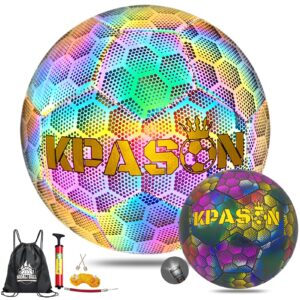 kpason soccer ball, holographic soccer ball size 4, reflective glowing soccer ball gift for boys, girls indoor-outdoor soccer training