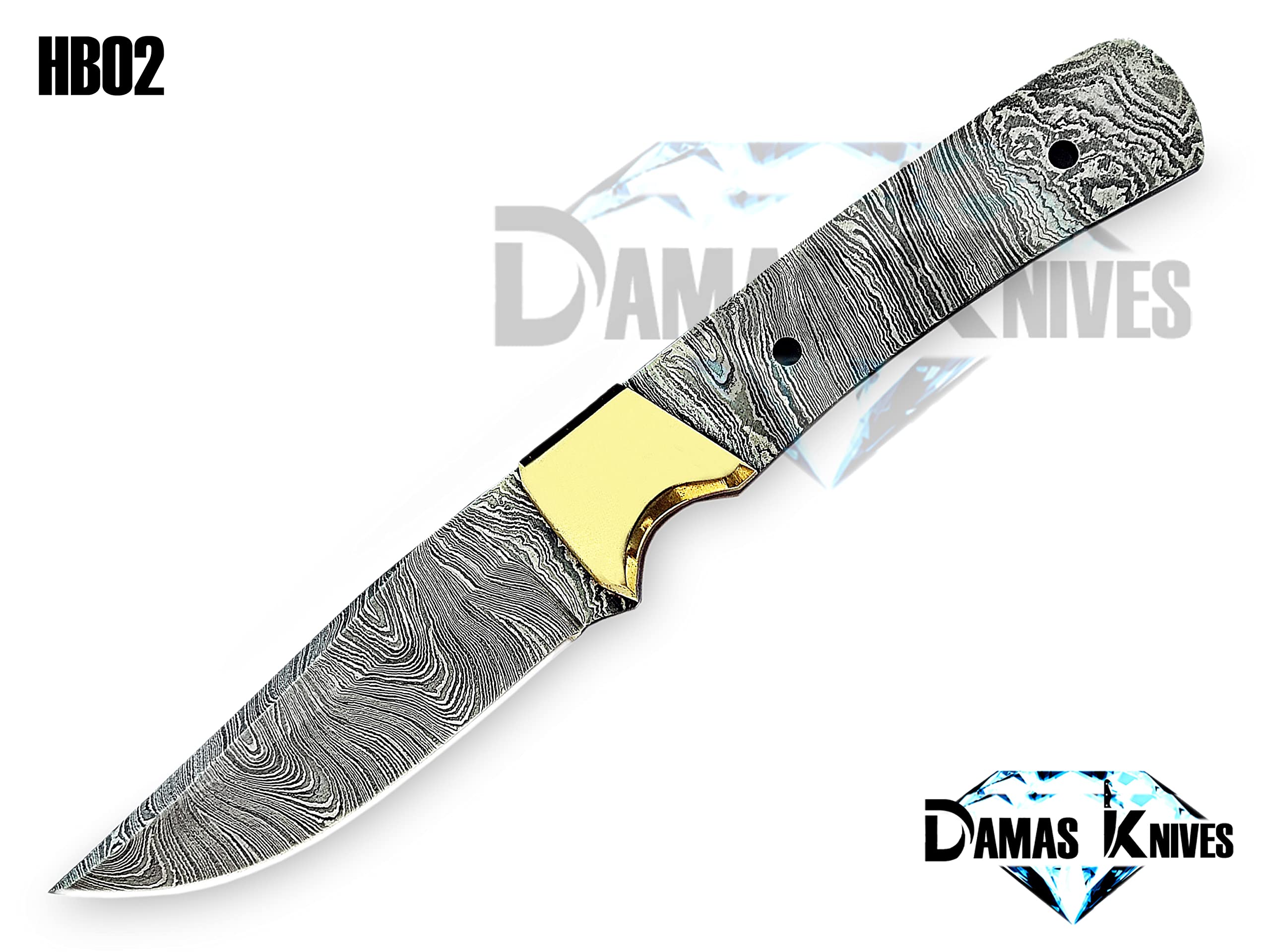 Custom Handmade Damascus Steel Blank Blade for Knife Making With Brass Bolster Model HB 02