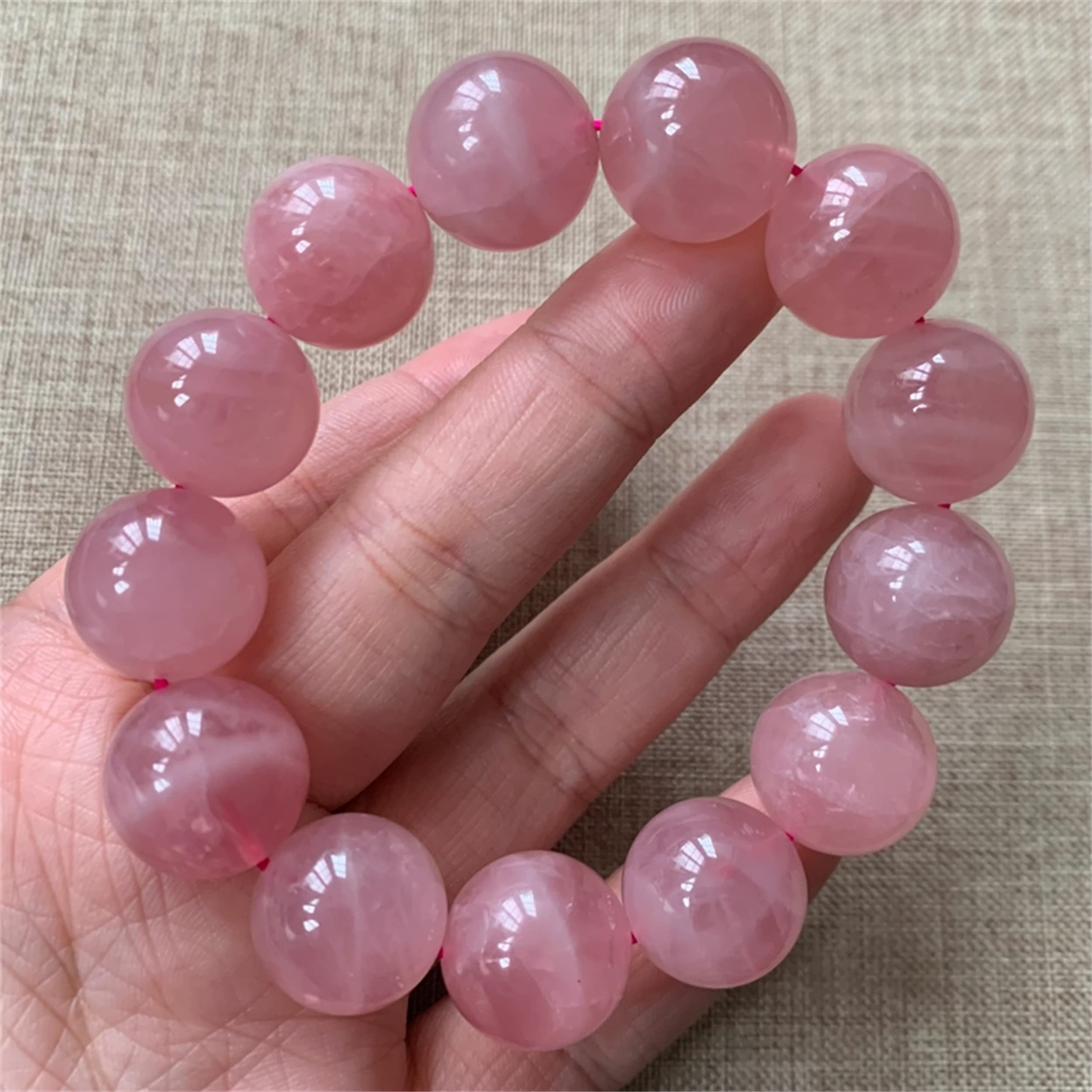 15mm Madagascar Natural Pink Rose Quartz Crystal Big Round Bead Woman Bracelet AAAAA